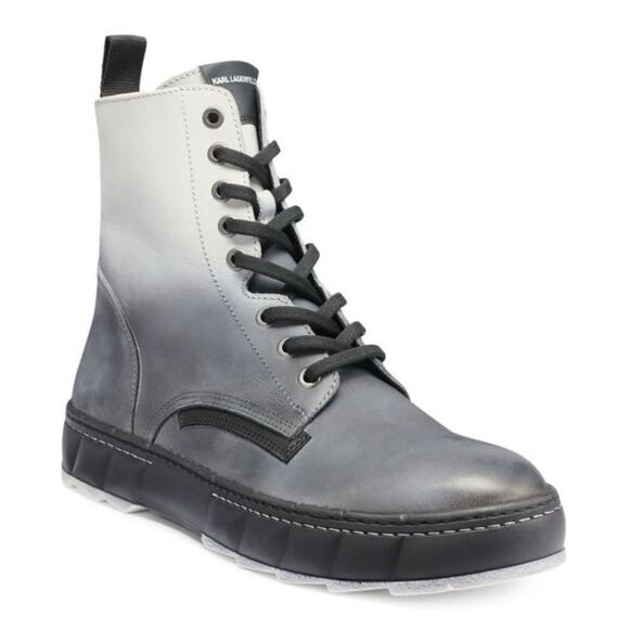 Karl Lagerfeld Men’s Grey Ombré Leather Combat Boots Size 13 - Picture 1 of 9